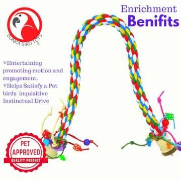 Bonka Bird Toys 1115 Large Rope Charm Perch (36" x 1") Parrot Bird Cage Toy, Conure, African Grey, Pionus, and Similar Sized Birds