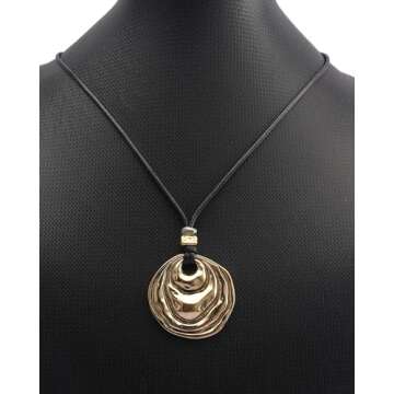 GelConnie Boho Pendant Necklace Long Bohemian Necklace Pendant Choker Gold Wrap Around Black Rope Necklaces for Women