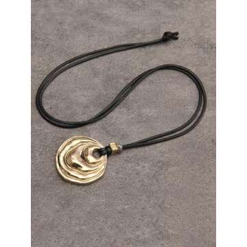 GelConnie Boho Pendant Necklace Long Bohemian Necklace Pendant Choker Gold Wrap Around Black Rope Necklaces for Women