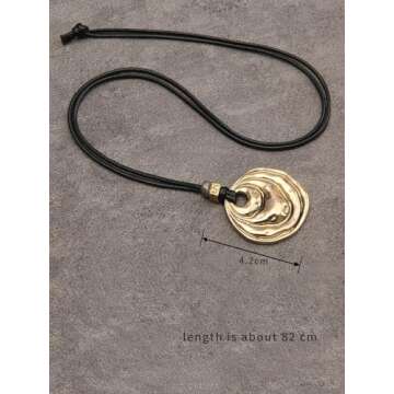 GelConnie Boho Pendant Necklace Long Bohemian Necklace Pendant Choker Gold Wrap Around Black Rope Necklaces for Women
