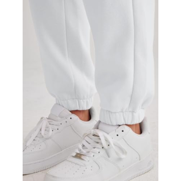 AUTOMET Women’s Winter Casual Baggy Fleece Lined Sweatpants Fashion High Waisted Joggers Pants Athletic Clothes with Pockets White S