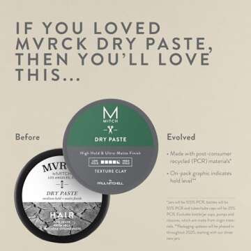 MITCH by Paul Mitchell Dry Paste Texture Clay for Men, High Hold, Ultra-Matte Finish, For All Hair T...