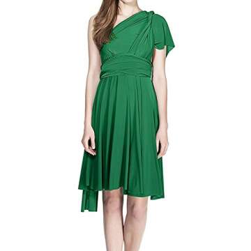 Women's V Neck Short Flowy Transformer Convertible Multi Way Wrap Evening Dress Summer Casual Wedding Bridesmaid Formal Party Grecian Swing Dress Halter Cocktail Dance Gown Green XL