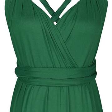 Women's V Neck Short Flowy Transformer Convertible Multi Way Wrap Evening Dress Summer Casual Wedding Bridesmaid Formal Party Grecian Swing Dress Halter Cocktail Dance Gown Green XL