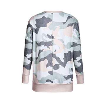 Actloe Women Crew Neck Camouflage Long Sleeve Shirts Pullover Sweatshirts Casual Tops Green Medium