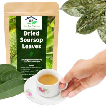 Dried Whole Soursop Leaves (1 Oz / 28 g) Hoja De Guanabana Entera Natural Herbs Leaf Tea Organic Dried Graviola Hand Harvested From Sri Lanka/Ceylon - Lanka Flavors Feel Differents