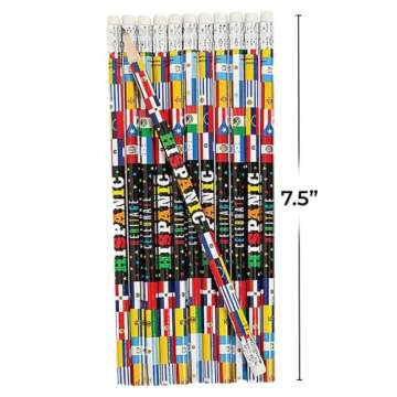 Fun Express Hispanic Heritage Month Pencils - Bulk set of 24 - Classroom Teacher Supplies, Rewards and Handouts