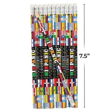 Fun Express Hispanic Heritage Month Pencils - Bulk set of 24 - Classroom Teacher Supplies, Rewards and Handouts