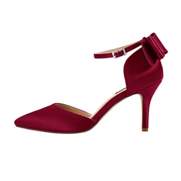 ERIJUNOR Burgundy Wedding Pumps Bow Knot Ankle Strap