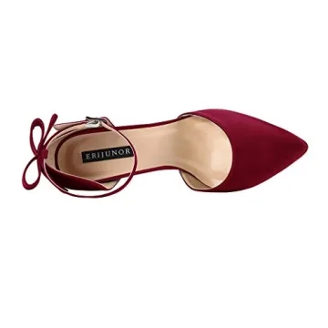 ERIJUNOR Burgundy Wedding Pumps Bow Knot Ankle Strap