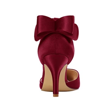ERIJUNOR Burgundy Wedding Pumps Bow Knot Ankle Strap