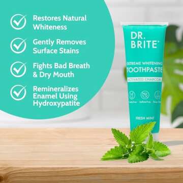 Dr. Brite Mint Natural Whitening Toothpaste with Activated Coconut Charcoal and VIT C, Mint, 5 Ounce (TRTAZ11A)