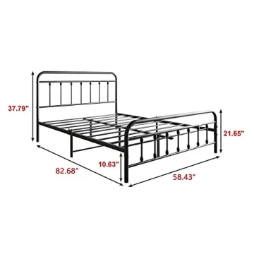 Elegant Vintage Queen Bed Frame - Stylish & Sturdy Metal Design