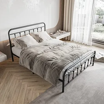 Elegant Vintage Queen Bed Frame - Stylish & Sturdy Metal Design