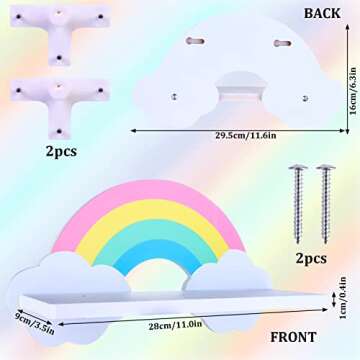 Haomian Kids Nursery Room Rainbow Shelves Cloud Wall Shelf for Kids' Room Wooden Cloud Shelf Nursery Cloud Decor Floating Cloud Shelf for Bathroom Living Room Bedroom Baby Room Nursery