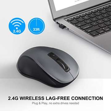 WisFox 2.4G Wireless Mouse - Ergonomic Design with 3 DPI Settings for All Devices
