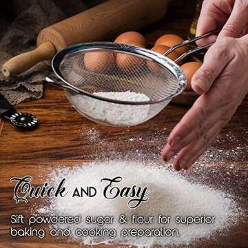 K BASIX Set of 3 Fine Mesh Strainer for Kitchen - Stainless Steel Strainers for Pasta, Flour Strainer, Vegetable Strainer, Food Strainer Tea Sift, Sieve Flour - Silver Sifter Strainer