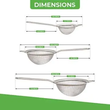 K BASIX Set of 3 Fine Mesh Strainer for Kitchen - Stainless Steel Strainers for Pasta, Flour Strainer, Vegetable Strainer, Food Strainer Tea Sift, Sieve Flour - Silver Sifter Strainer