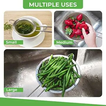 K BASIX Set of 3 Fine Mesh Strainer for Kitchen - Stainless Steel Strainers for Pasta, Flour Strainer, Vegetable Strainer, Food Strainer Tea Sift, Sieve Flour - Silver Sifter Strainer