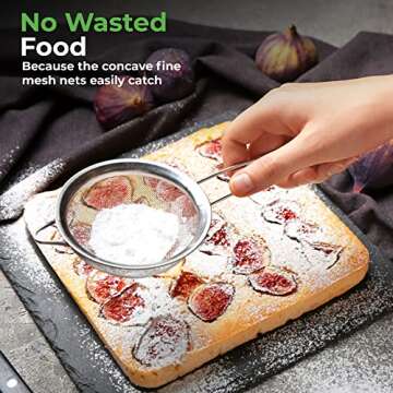 K BASIX Set of 3 Fine Mesh Strainer for Kitchen - Stainless Steel Strainers for Pasta, Flour Strainer, Vegetable Strainer, Food Strainer Tea Sift, Sieve Flour - Silver Sifter Strainer