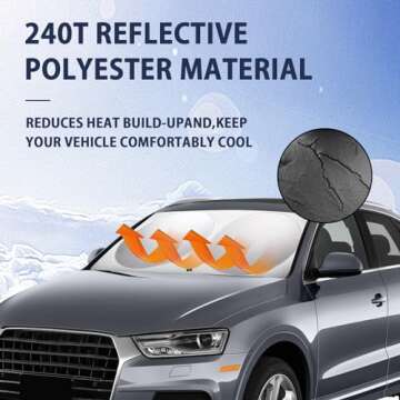 TVK Car Sun Shade Windshield Car Heat Shield Foldable Sun Shield for Heat and UV Protection Reflective Polyester Blocks Heat That Keeps Your Vehicle Cool Fits Small Sedans Mini SUV (59 * 31.5inch)