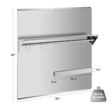 Wilprep 30"x30" Stainless Steel Range Backsplash with Knife Rack