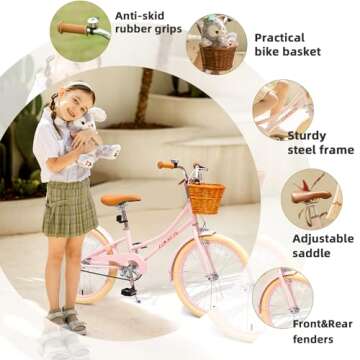 ACEGER Girls Bike with Basket, Kids Bicycle for 3-13 Years, Included Coaster Brake & Caliper Brake, 14 16 18 Inch with Training Wheels, 20 Inch with Kickstand but no Training Wheels