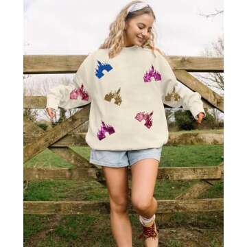 UNIQUEONE Bow Sweatshirt Womens Magic Kingdom Tee Shirt Colorful Pastel Bows Graphic Sweatshirts Ove...