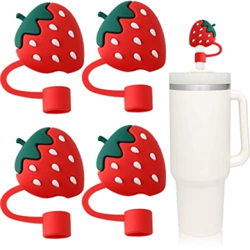 Baseola 4Pcs Straw Tip Covers, Dust-Proof Straw Cap Toppers, Reusable Silicone Soft Protector Cover ...