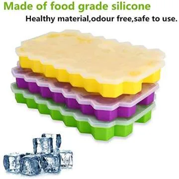 Ice Cube Trays with Lids 3 Pack, Silicone Ice Cube Mold Flexible Easy Release Small Square Ice Tray 111 Cavities Food Grade Stackable Ice Trays for Whiskey, Cocktails, Reusable