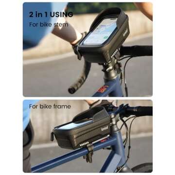 Lamicall Bike Frame Bag Waterproof - [1s Release] [2 in 1] Bike Phone Bag, Bike Phone Holder Mount, Bicycle Top Tube Bag, Cycling Pouch with Rain Cover, Bike Accessories for Phones Under 7"