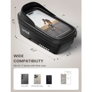 Lamicall Bike Frame Bag Waterproof - [1s Release] [2 in 1] Bike Phone Bag, Bike Phone Holder Mount, Bicycle Top Tube Bag, Cycling Pouch with Rain Cover, Bike Accessories for Phones Under 7"