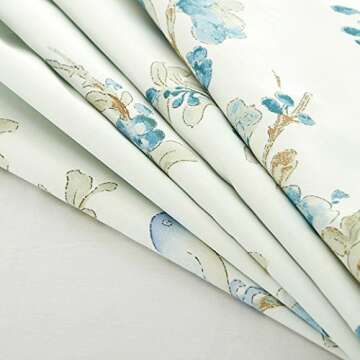 Eikei Garden Chinoiserie Floral Duvet Quilt Cover Asian Porcelain Style Tree Blossom and Birds Blue and White Watercolor Pattern 300tc Cotton Percale 3pc Bedding Set (King, Blue)