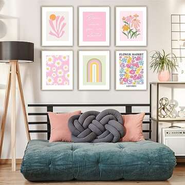 Pink Aesthetic Wall Decor Art Prints, 8"x10" Matisse-Inspired Posters, Coquette Flower Wall Art for ...