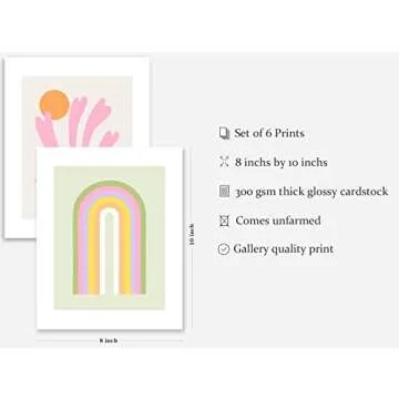 Pink Aesthetic Wall Decor Art Prints, 8"x10" Matisse-Inspired Posters, Coquette Flower Wall Art for Teen Girls Room, Dorm, or Apartment, Pastel Room Decor for Girls, Set of 6 Unframed