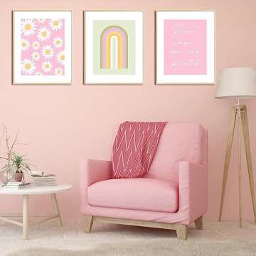 Pink Aesthetic Wall Decor Art Prints, 8"x10" Matisse-Inspired Posters, Coquette Flower Wall Art for Teen Girls Room, Dorm, or Apartment, Pastel Room Decor for Girls, Set of 6 Unframed