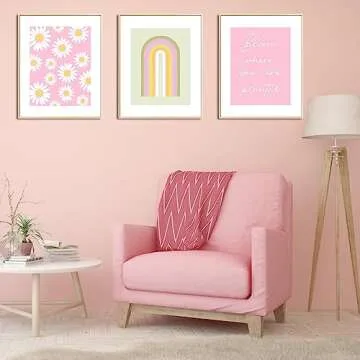Pink Aesthetic Wall Decor Art Prints, 8"x10" Matisse-Inspired Posters, Coquette Flower Wall Art for Teen Girls Room, Dorm, or Apartment, Pastel Room Decor for Girls, Set of 6 Unframed