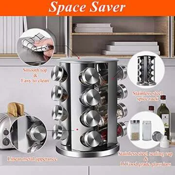 DOUBLE 2 C Revolving Countertop Spice Rack Stainless Steel Seasoning Storage Organization,Spice Caro...