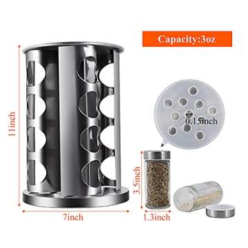 DOUBLE 2 C Revolving Countertop Spice Rack Stainless Steel Seasoning Storage Organization,Spice Carousel Tower for Kitchen Set of 16 Jars (16Jars)