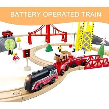 Battery Operated Train for Wooden Track, Motorized Train for Toddlers 3+ Years Old, 3Pcs Train Toy Set Electric Train Compatible with Thomas, Brio, Chuggington, Melissa and Doug