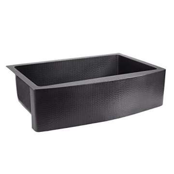 ZUHNE Antica 33 Inch Copper Farm House Tall Curved Apron Single Bowl Retrofit Kitchen sink, Antique Black