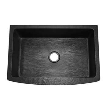 ZUHNE Antica 33 Inch Copper Farm House Tall Curved Apron Single Bowl Retrofit Kitchen sink, Antique Black