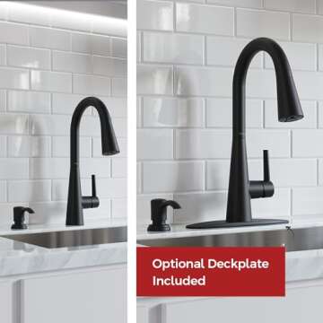 Pfister Barulli Kitchen Faucet with Pull Down Sprayer and Soap Dispenser, Single Handle, High Arc, Matte Black Finish, F5297BARB