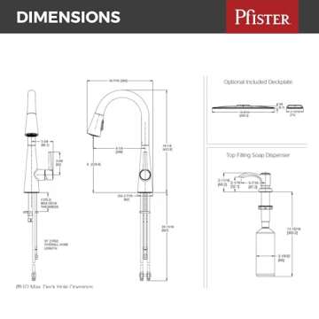 Pfister Barulli Kitchen Faucet with Pull Down Sprayer and Soap Dispenser, Single Handle, High Arc, Matte Black Finish, F5297BARB