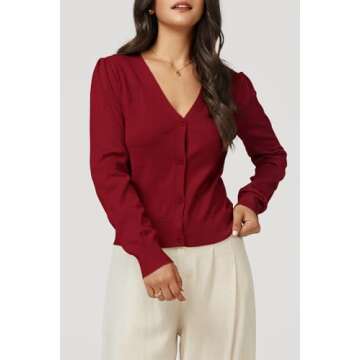 Arach&Cloz Womens Cardigans Soft Fall 2024 Cropped Lightweight Long Sleeve Business Casual Shrug Kni...