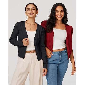 Arach&Cloz Womens Cardigans Soft Fall 2024 Cropped Lightweight Long Sleeve Business Casual Shrug Knit Sweater Tops Trendy Red