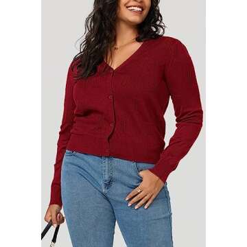 Arach&Cloz Womens Cardigans Soft Fall 2024 Cropped Lightweight Long Sleeve Business Casual Shrug Knit Sweater Tops Trendy Red