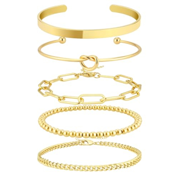 AOZEL Gold Bangle Bracelet Stack for Women Trendy 14K Gold Plated Brass Cuff Bracelet Set for Women ...