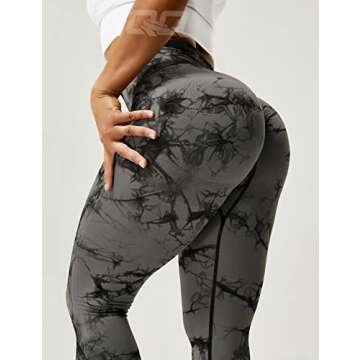 QOQ Womens Tie Dye High Waisted Workout Leggings Seamless Scrunch Booty Butt Lift Yoga Pants Tummy Control Compression Tights Black Grey XXL