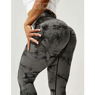 QOQ Womens Tie Dye High Waisted Workout Leggings Seamless Scrunch Booty Butt Lift Yoga Pants Tummy Control Compression Tights Black Grey XXL